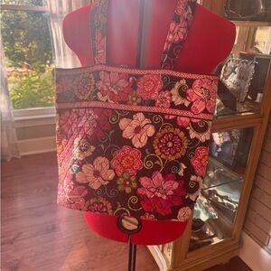 Vera Bradley Floral Tote Bag with Pink and Brown Design 12" tall 14"wide